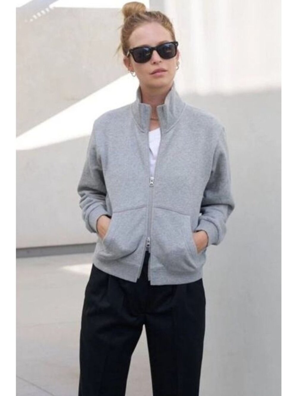 AYR Double Zip It Gray Sweatshirt size S Terry fleece Minimalist Athleisure